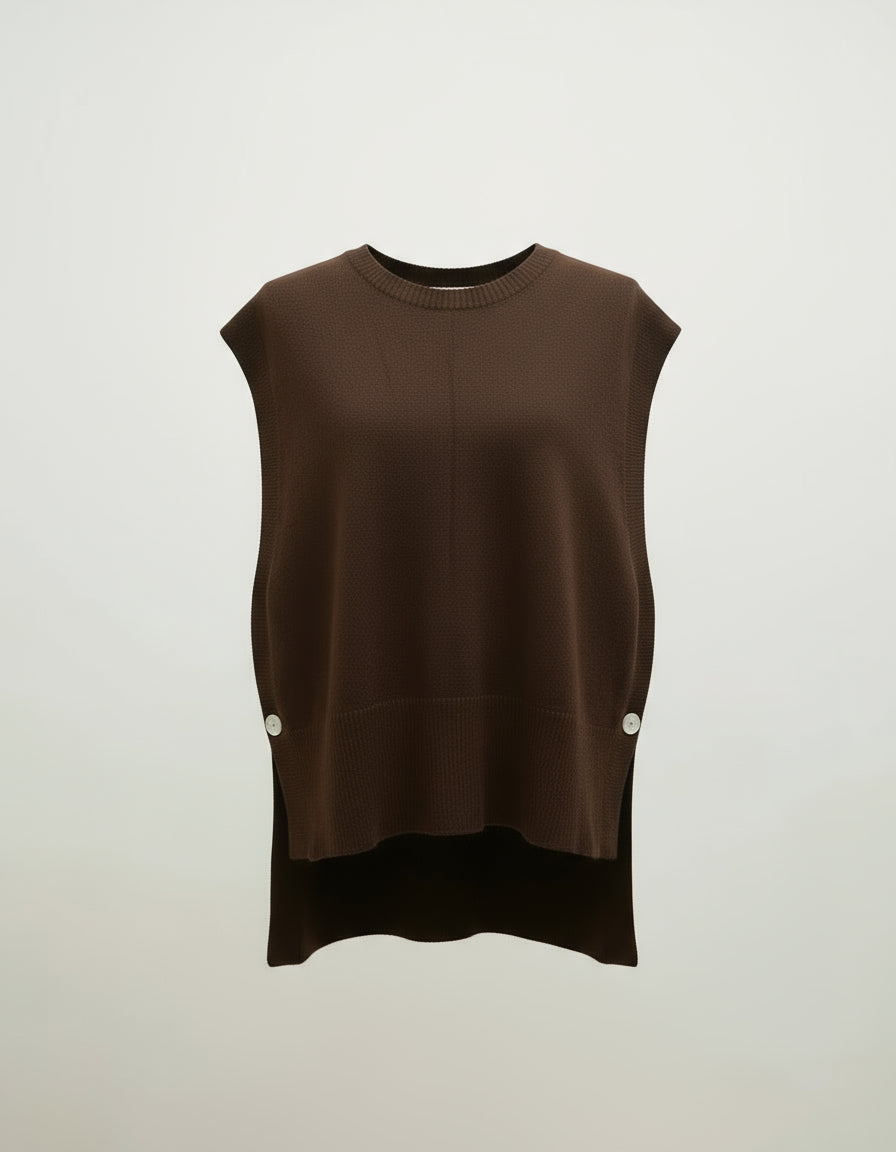 chaleco punto marron botones laterales treintaytantos mood moda oviedo