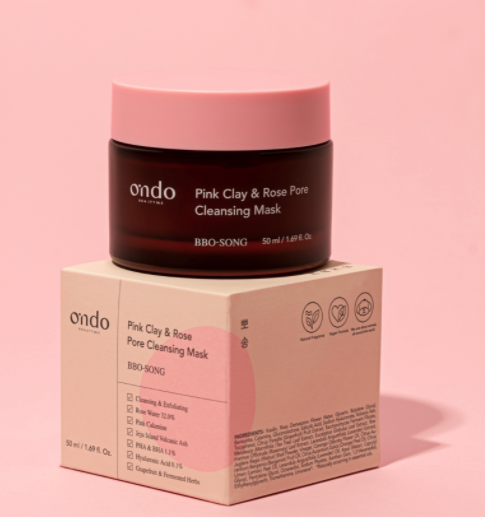 ondo beauty pink clay rose pore cleansing mask tarro y caja presentacion