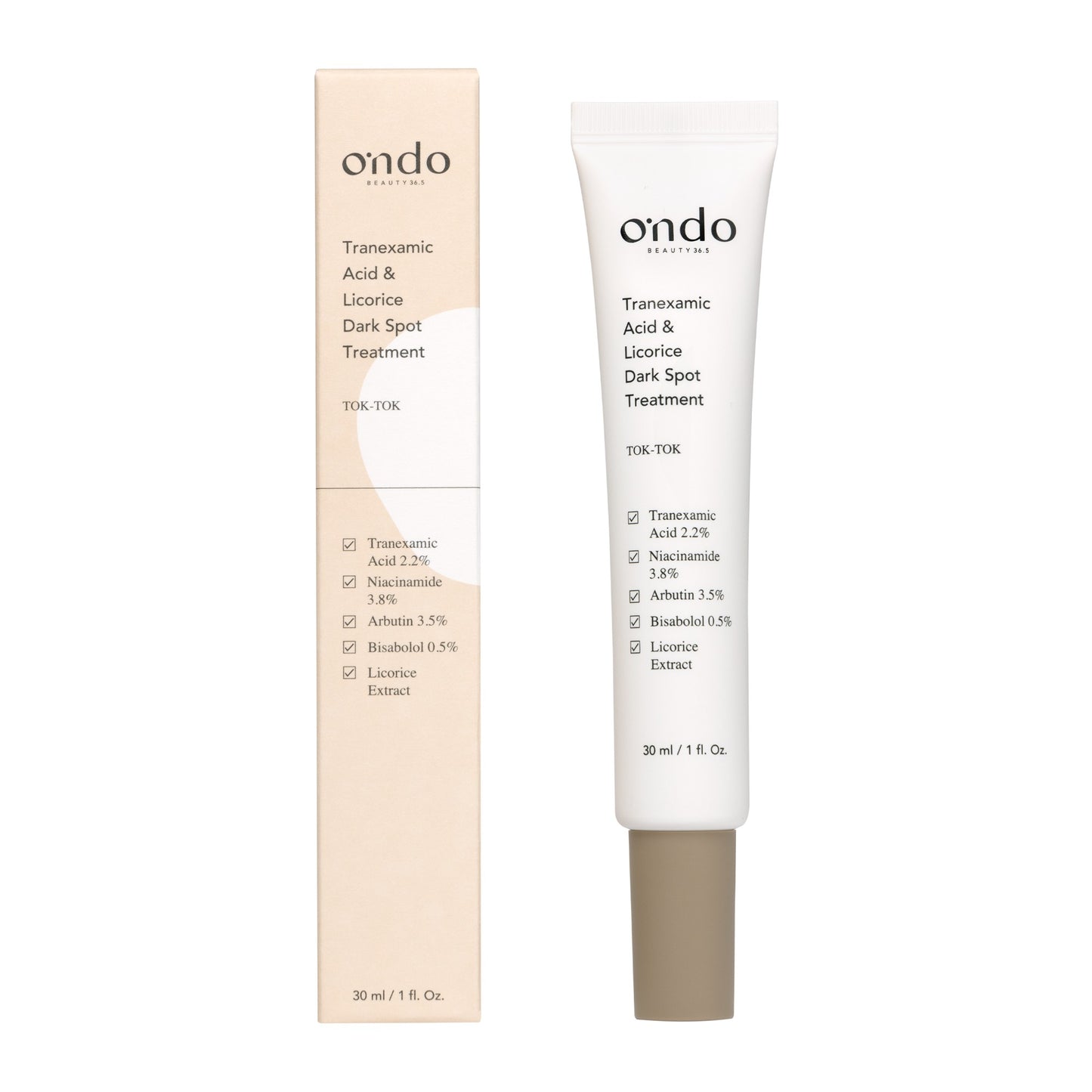tratamiento antimanchas ondo beauty tranexamic acid licorice envase caja
