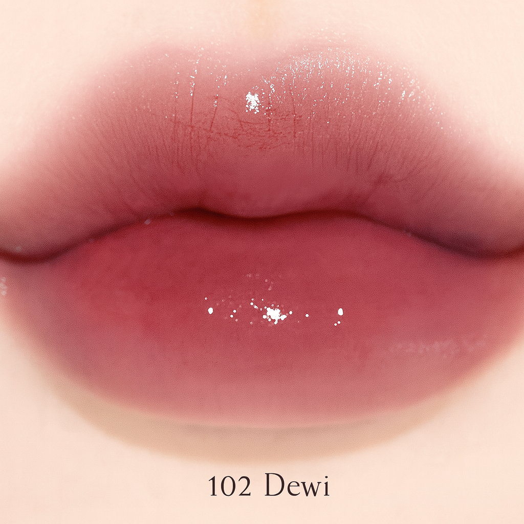 labios con labial laka fruity glam tint tono 102 dewat nude rosado