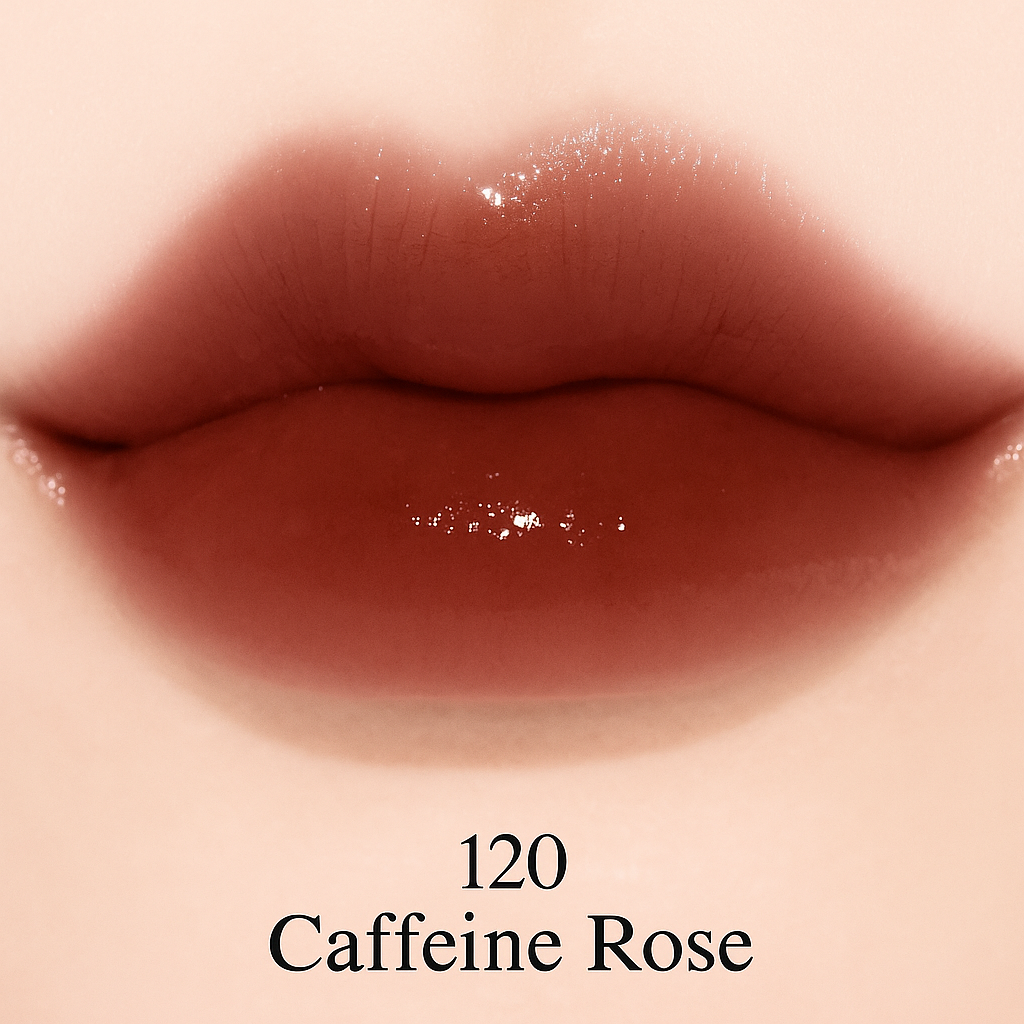 labios con labial laka fruity glam tint tono 120 caffeine rose marron rosado