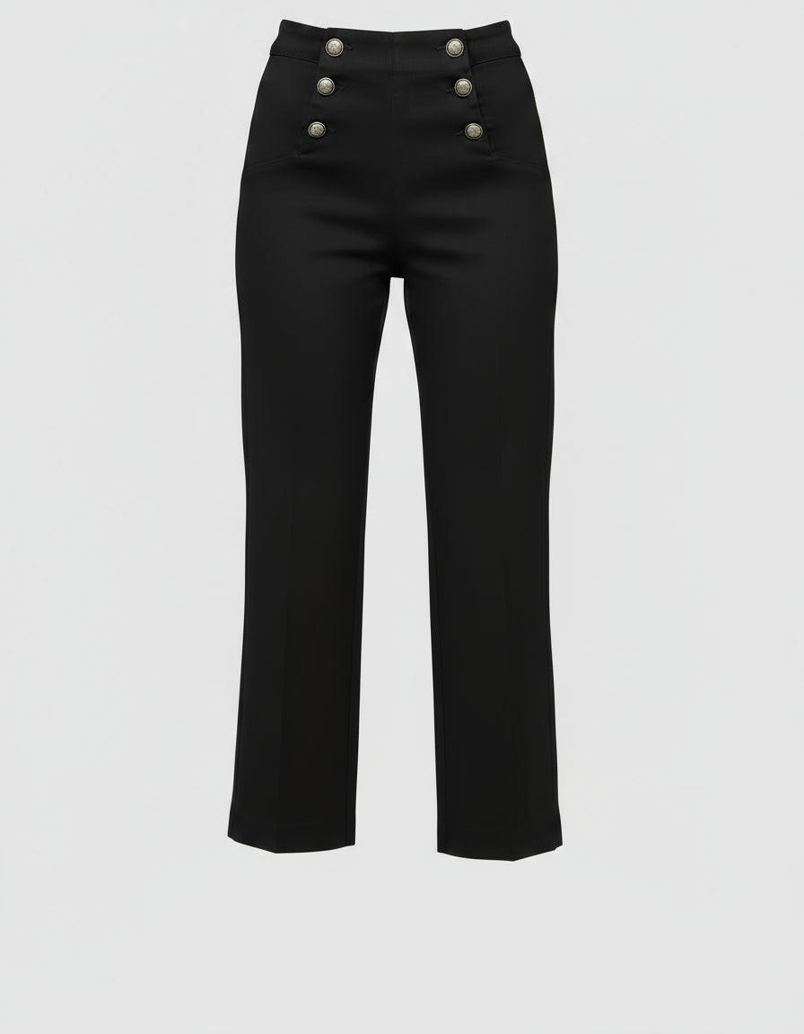 PANTALÓN NEGRO ANCHO TOBILLERO BOTONES MARINEROS