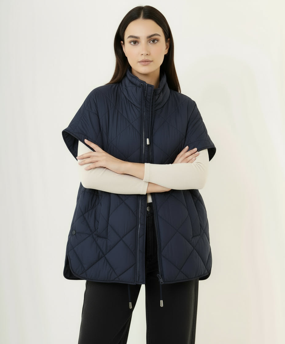 chaleco guateado azul cuello alto treintaytantos mood showroom prenda ligera