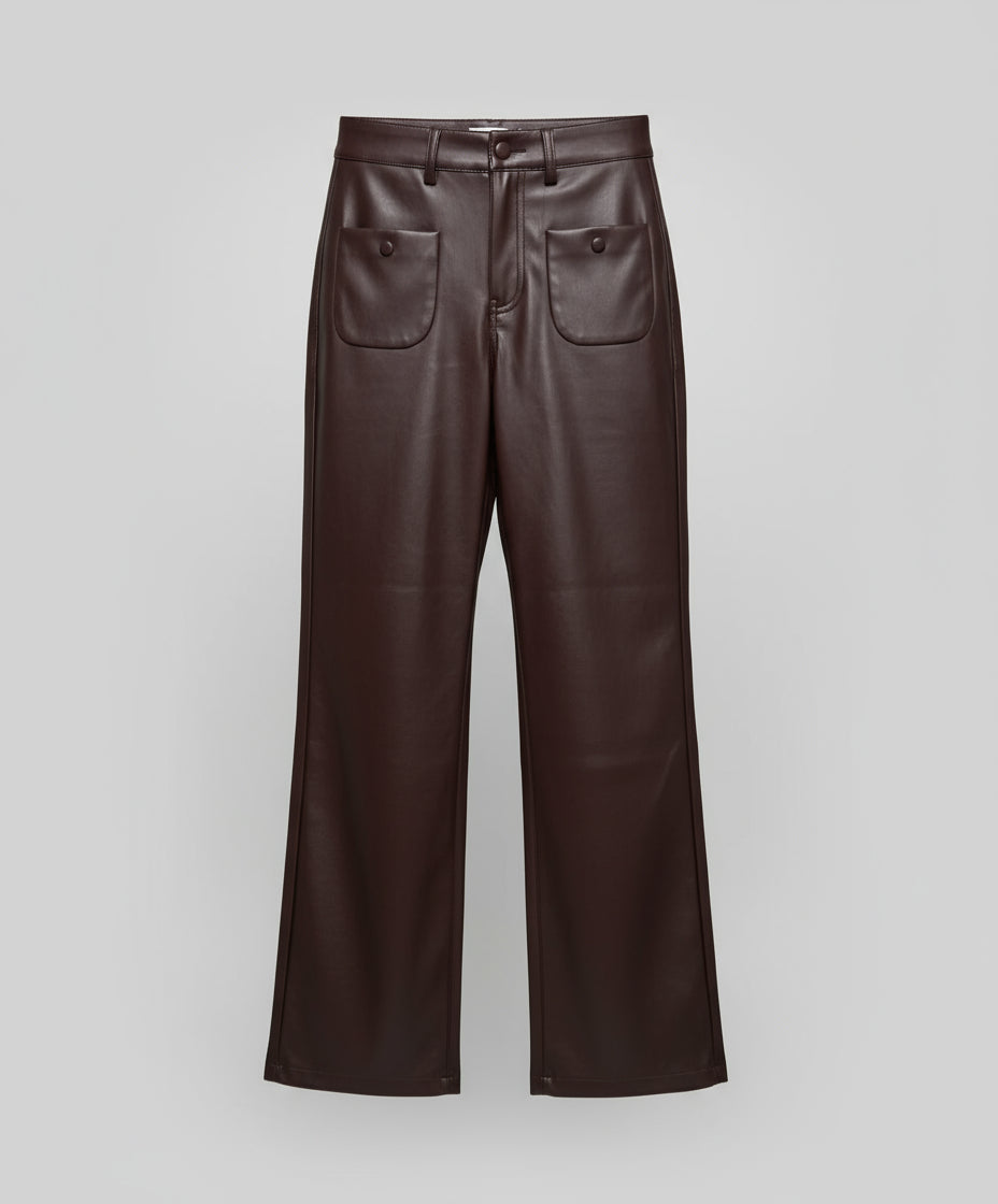pantalon efecto piel marron agranatado treintaytantos mood showroom moda femenina