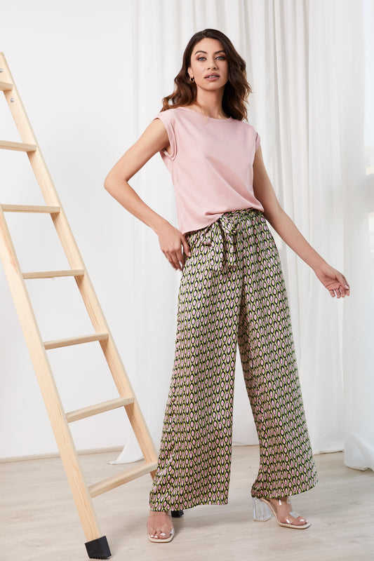PANTALÓN FLUIDO ESTAMPADO GEOMÉTRICO CINTURA ELÁSTICA – FLOW – LYLU