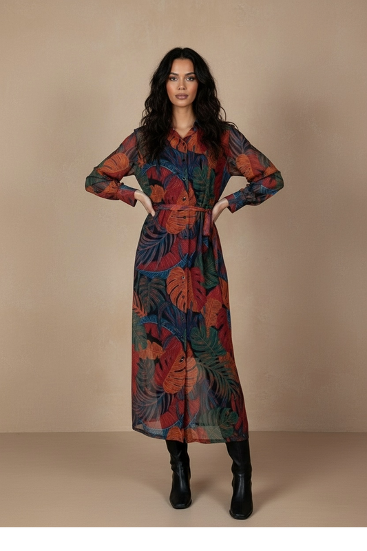  vestido bona tul estampado hojas lylu treintaytantos showroom oviedo moda mujer elegante