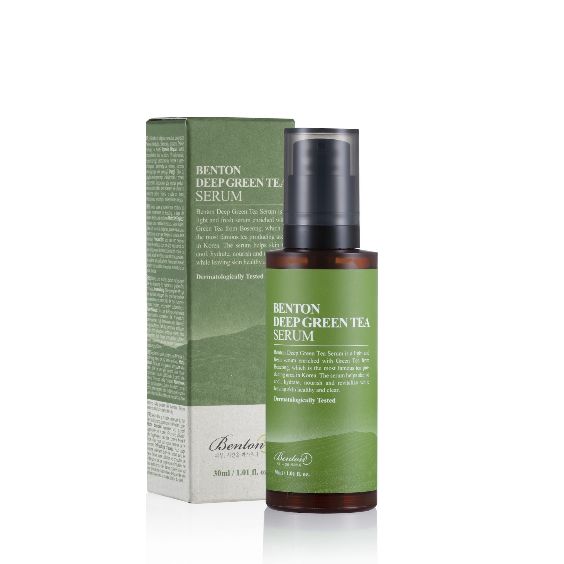 serum facial benton deep green tea envase y caja hidratante