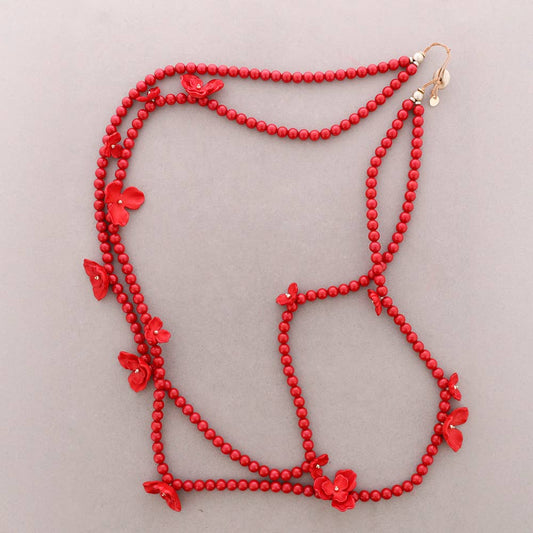 COLLAR LARGO DOBLE BOLAS RESINA FLORES - ARLEN