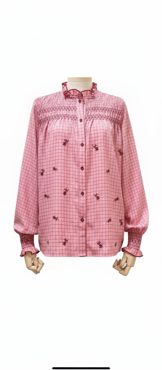 blusa rosa granatado nido abeja treintaytantos mood moda elegante showroom oviedo
