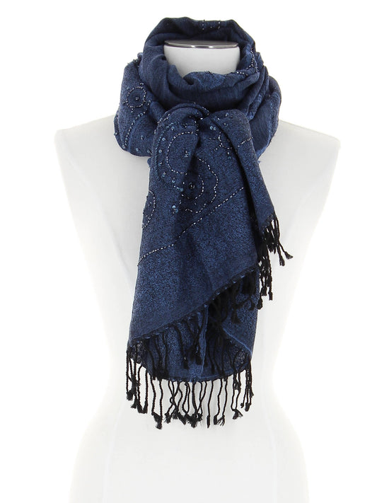 FOULARD FATEHPUR - 100% LANA AZUL NOCHE