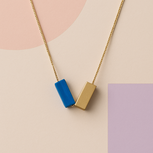 collar madera laton rectangulo azul potipoti treintaytantos mood joyas oviedo
