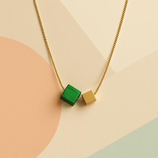 collar madera laton cubo verde potipoti treintaytantos mood joyas oviedo
