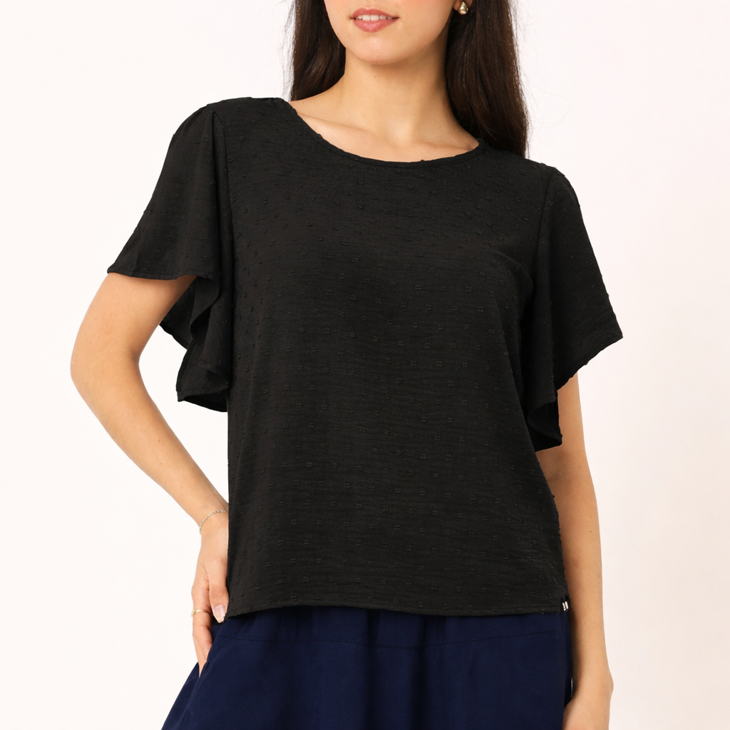 BLUSA MANGA CORTA CON VOLANTE DUNA - LYLU