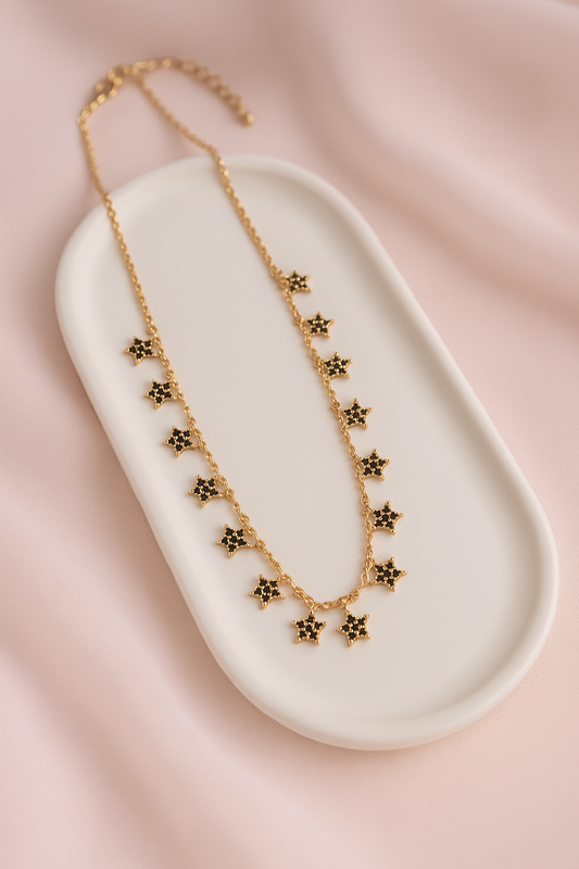 collar estrellas circonitas negras plata oro treintaytantos mood joyas oviedo
