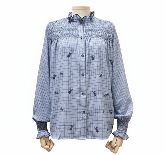 blusa algodon azul nido abeja treintaytantos mood moda romantica oviedo
