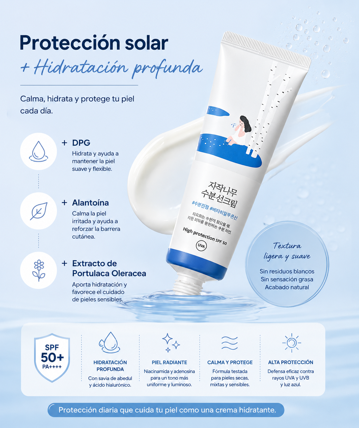 BIRCH JUICE MOISTURIZING SUN CREAM SPF50+ PA++++ | PROTECTOR SOLAR HIDRATANTE – ROUND LAB