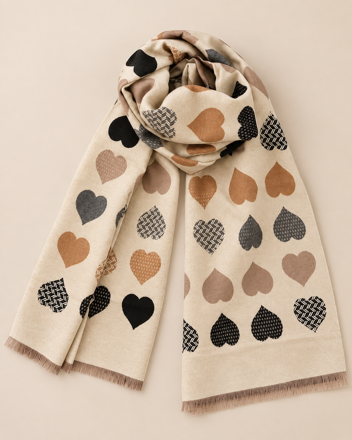 Bufanda reversible negra Ronda con corazones de colores