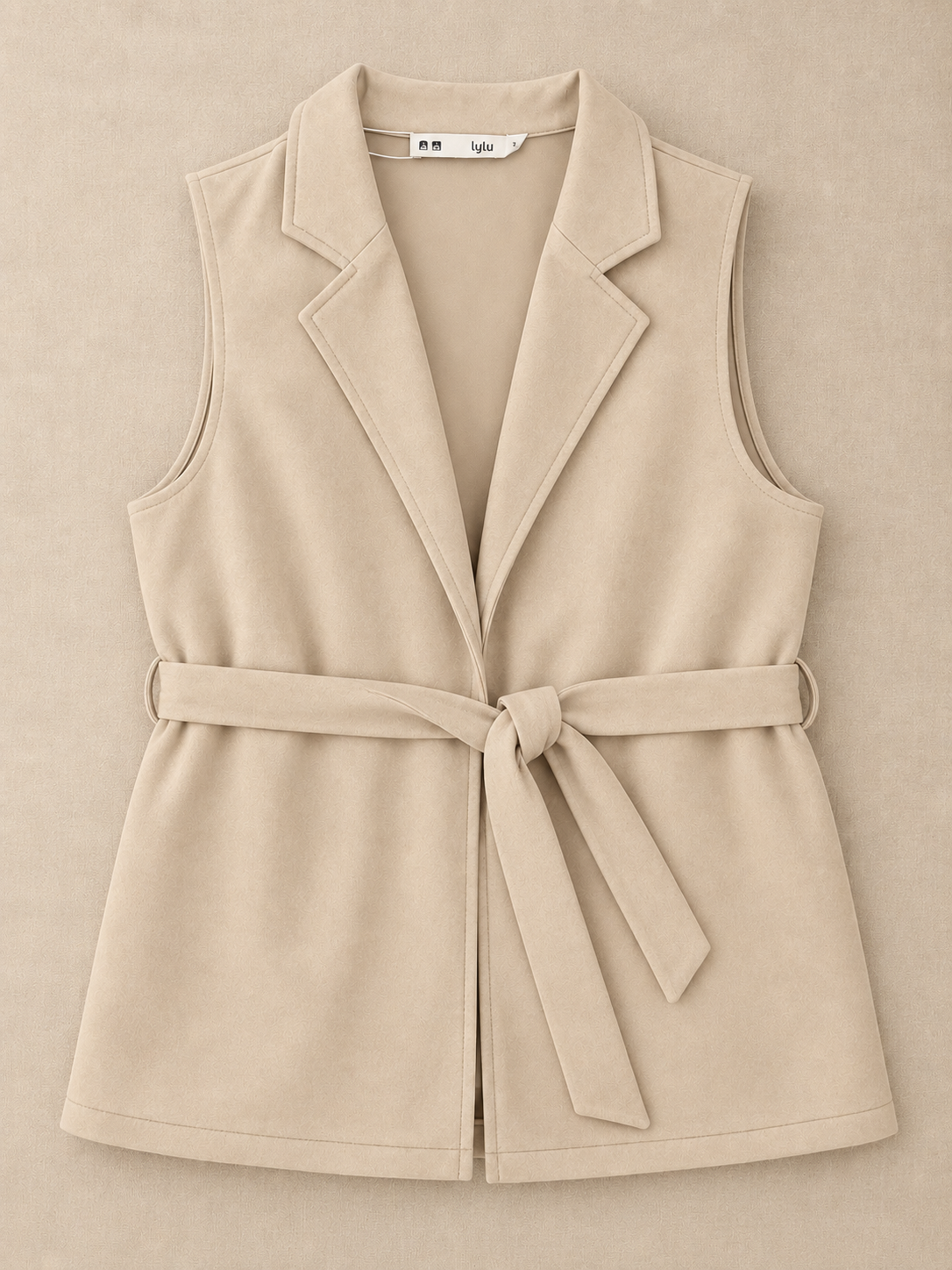 Chaleco largo de antelina Marbella beige con cinturón – LYLU