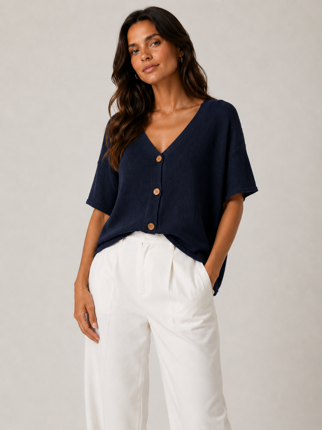 CHAQUETA PUNTO VERANO MUJER MANGA CORTA BOTONES - SYA