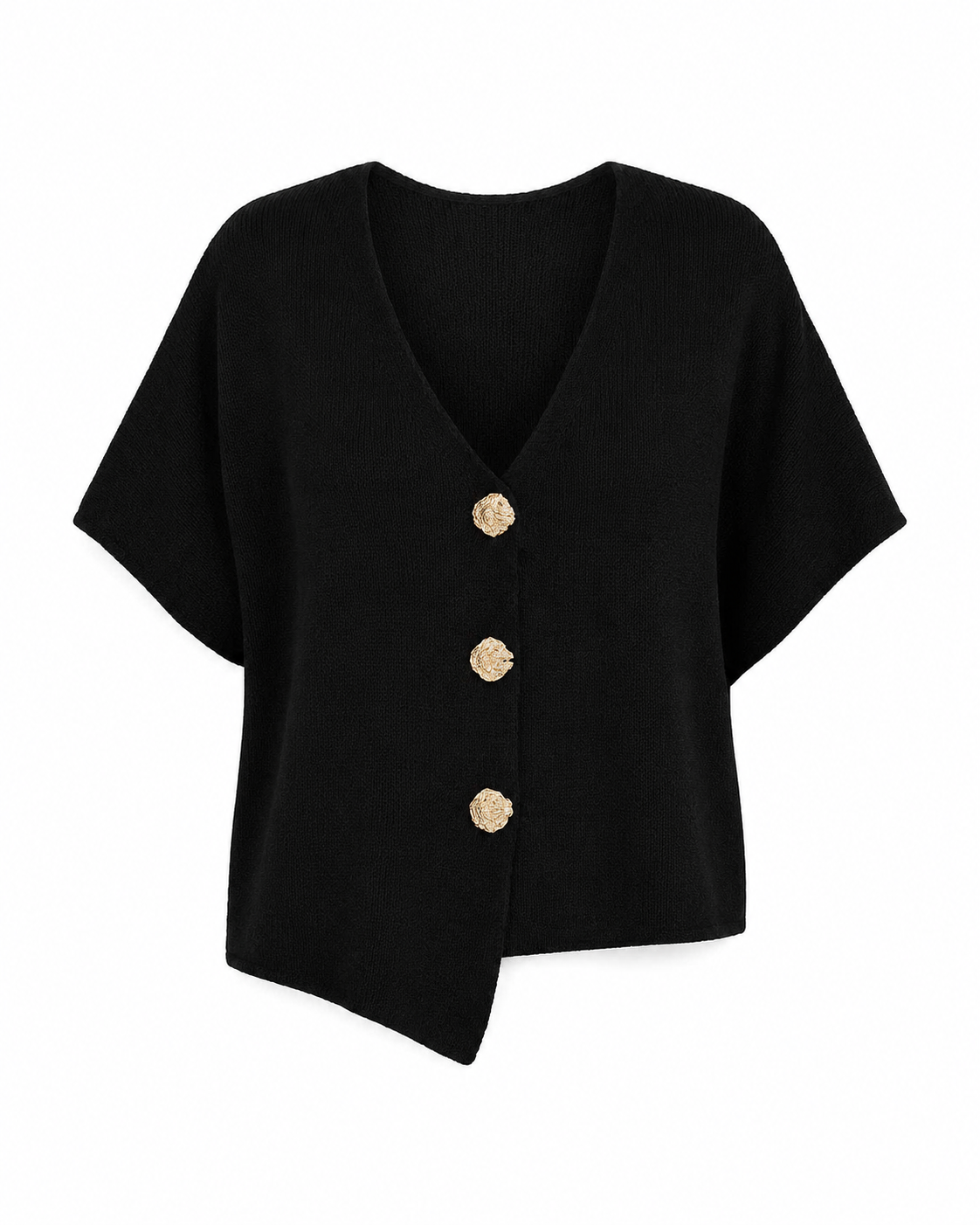 CHAQUETA DE PUNTO NEGRA CON BOTONES JOYA DORADOS – ROMA