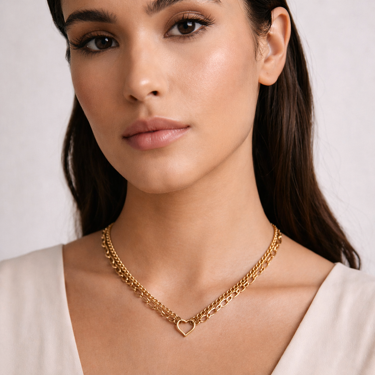 COLLAR DOBLE ESLABÓN CON CORAZÓN ARDE – DORADO