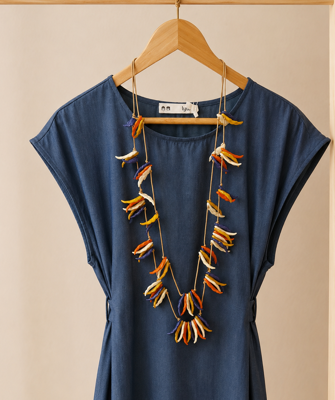 COLLAR LARGO DOBLE HOJAS RESINA MULTICOLOR - HAZZÉ