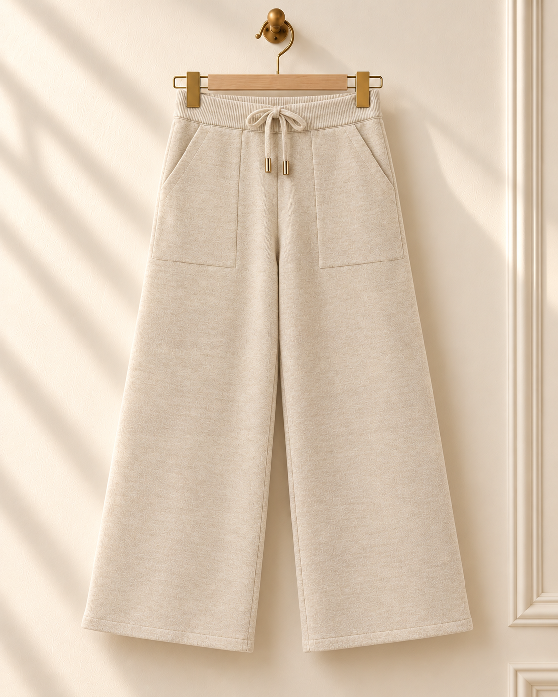 Pantalón de punto Cudillero de LYLU, modelo de pernera ancha, largo tobillero y cintura ajustable