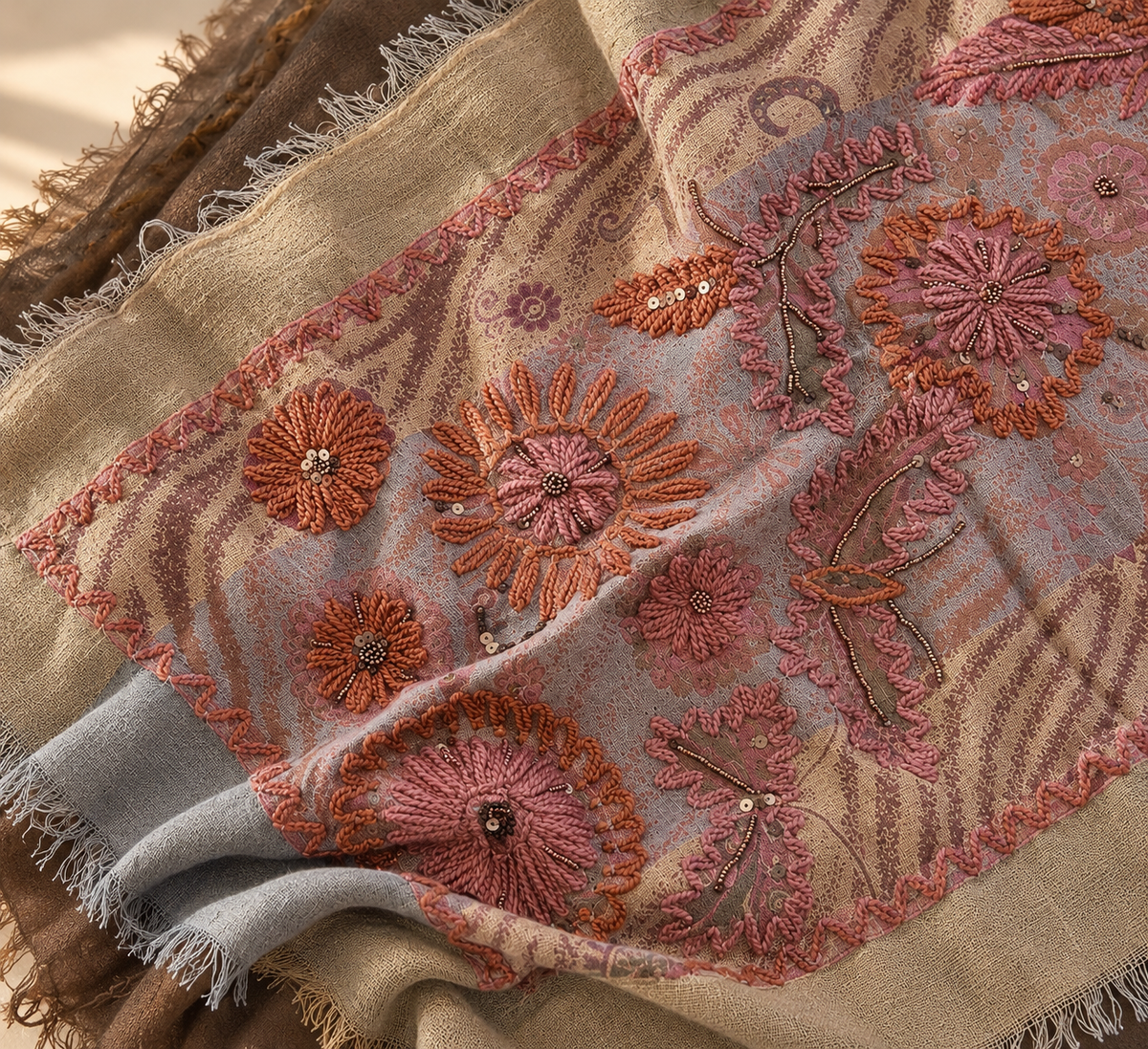 PAÑUELO DE ALGODÓN BORDADO ORO ROSÉ – MANESWAR