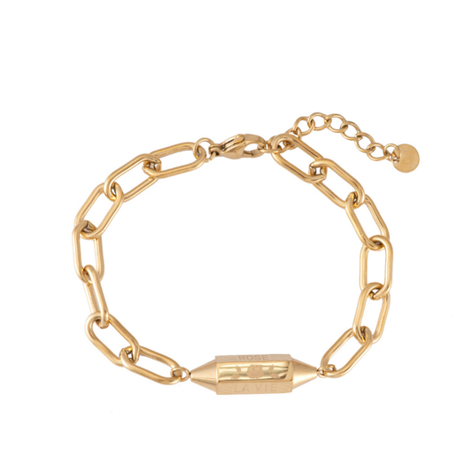 PULSERA DE ESLABONES DORADA CON SIGILO GRABADO – PIAF