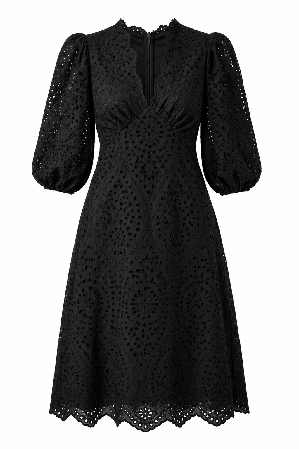 VESTIDO NEGRO DE BORDADO INGLÉS LORA – LYLU